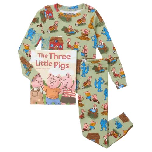 BOOKS TO BED PAJAMA SET WITH BOOK THE THREE LITTLE PIGS 5