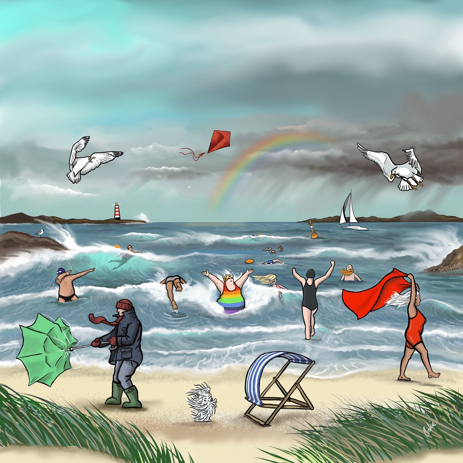 Flockers | Wild and Windy | Greetings Card | GCKM08