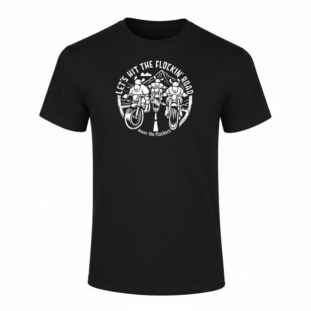 Let's Hit The Flockin Road | Funny Biker T-Shirt, Colour: Black, Size: XS