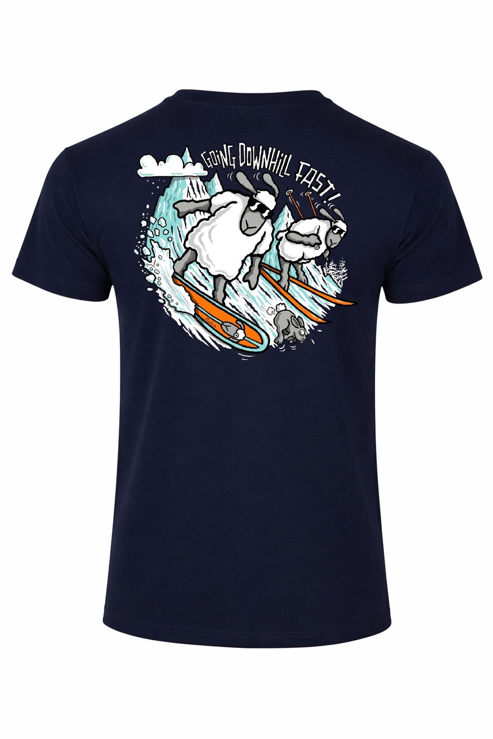 Going Downhill Fast! | Funny T-Shirt | Baaad Flockers, Colour: Navy, Size: 5XL