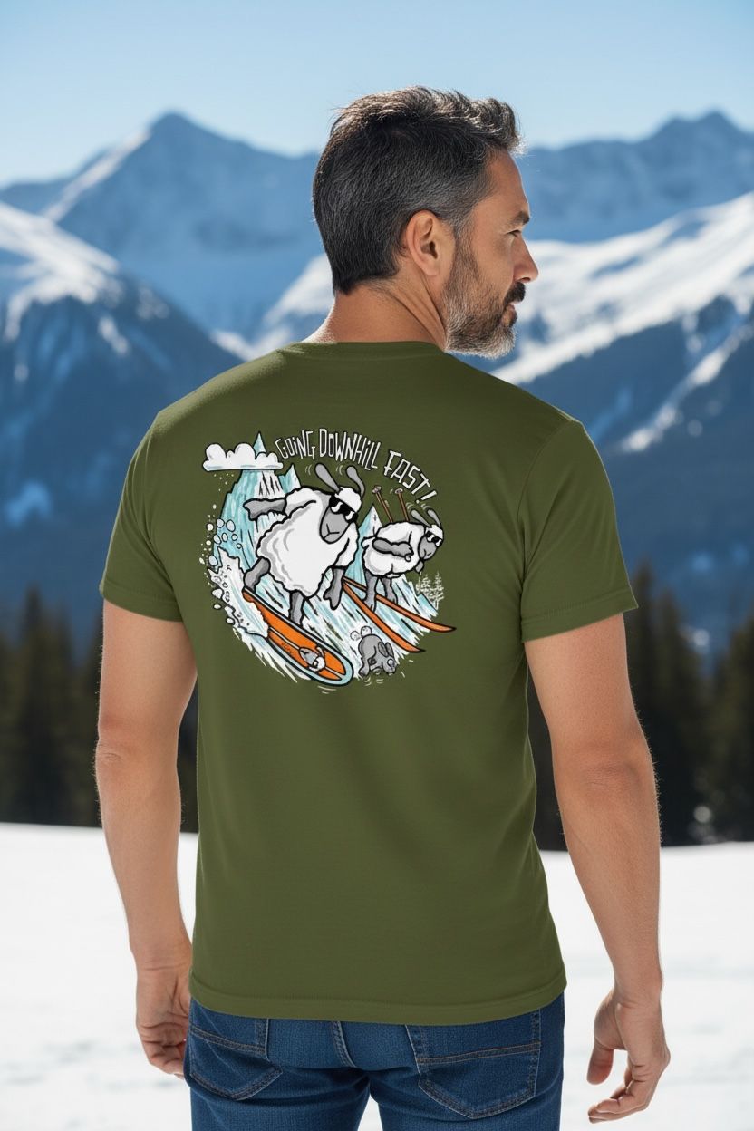 Going Downhill Fast! Snowboarding | Funny T-Shirt | Baaad Flockers