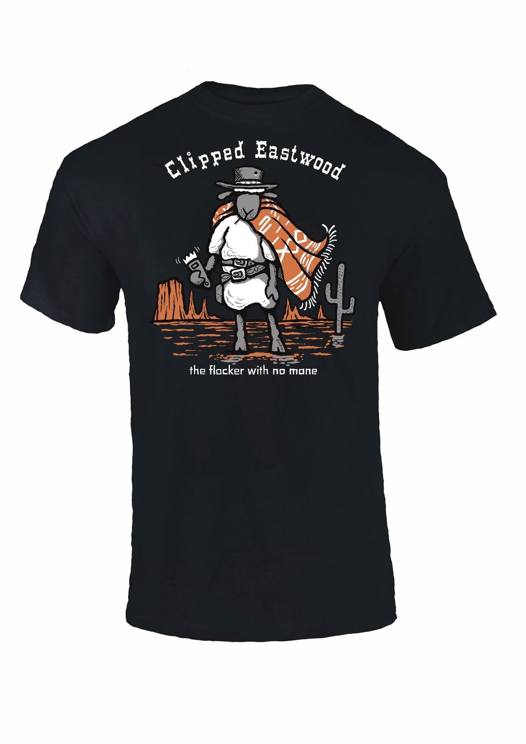 Clipped Eastwood | Funny T-Shirt | Baaad Flockers Clipped Eastwood | Funny T-Shirt | Baaad Flockers, Colour: Black, Size: XS