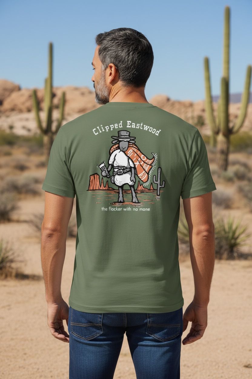Clipped Eastwood | Funny T-Shirt | Baaad Flockers Clipped Eastwood | Funny T-Shirt | Baaad Flockers
