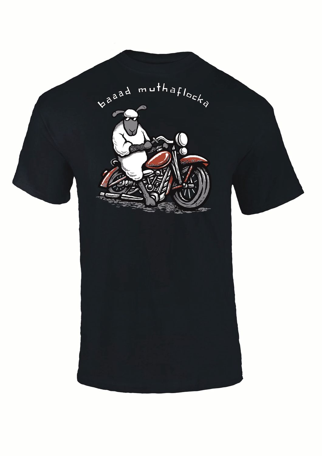 Baaad MuthaFlocka | Funny Motorbike T-Shirt | Flockers, Colour: Black, Size: XS