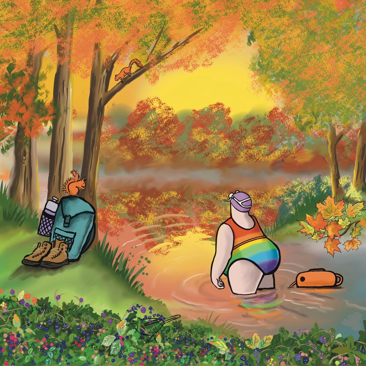 Autumn Dip Card | Wild Swimming Autumn Greeting Card | Baaad Flockers®