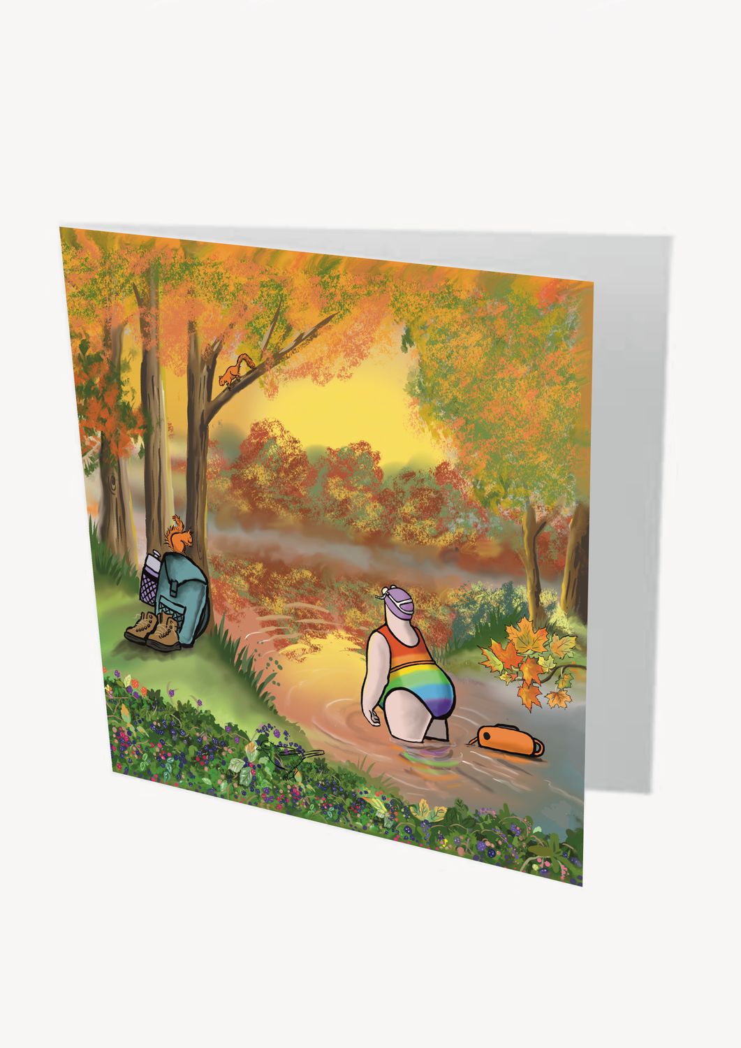 Autumn Dip Card | Wild Swimming Autumn Greeting Card | Baaad Flockers®