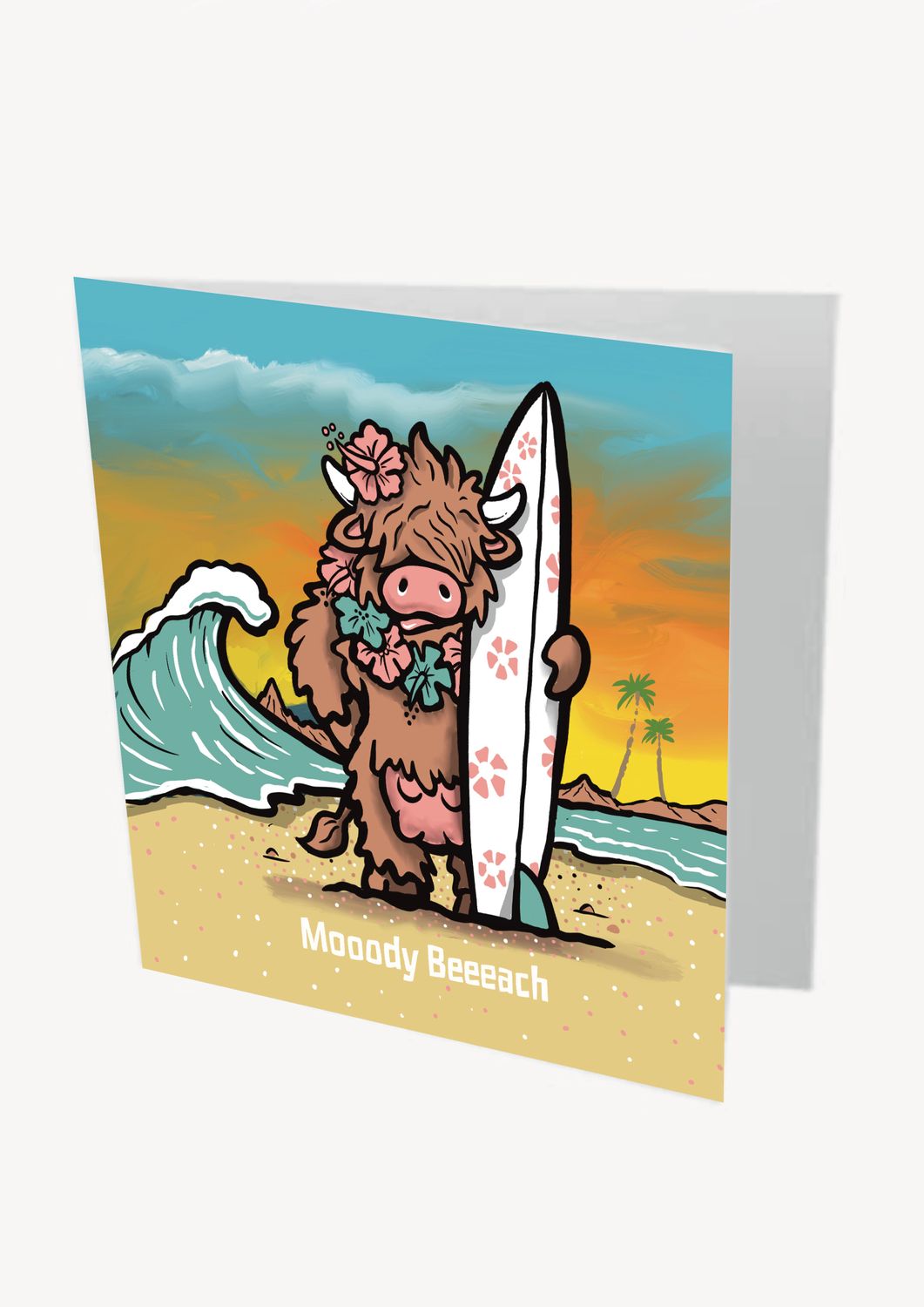 Mooody Beeeach Card | Funny Cow &amp; Beach Lover Card | Baaad Flockers®