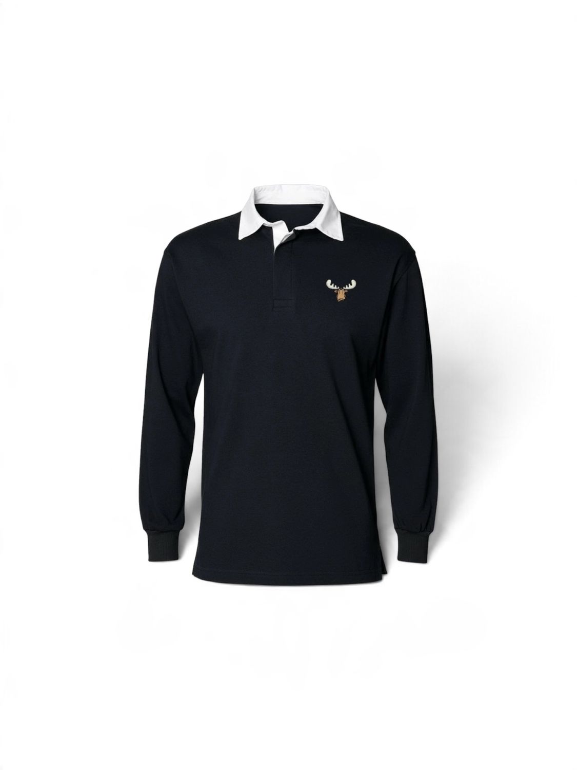 Mad Moose® Rugby Shirt | Heavyweight Embroidered Cotton Rugby Top, Colour: Black/White, Size: XL
