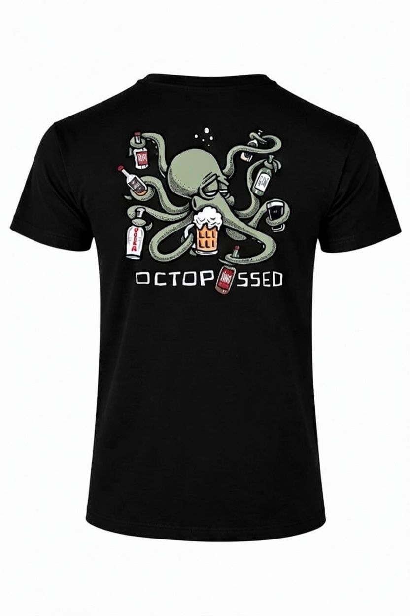 Octop*ssed | Drinking T-Shirt | Flockers, Colour: Black, Size: XS