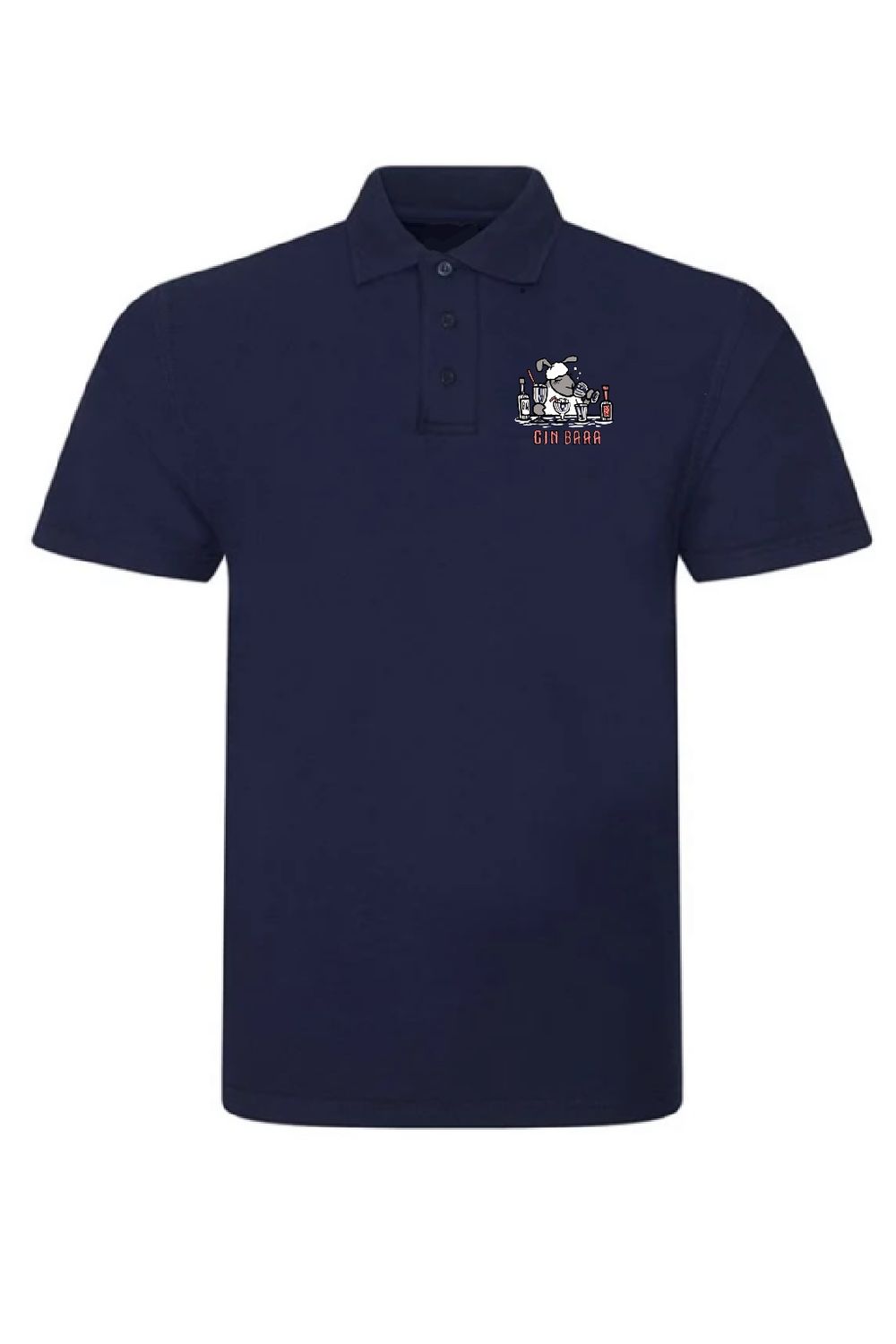 Gin Baaa Embroidered Polo Shirt | Funny Gin Lover Polo | Baaad Flockers®, Colour: Navy, Size: XS