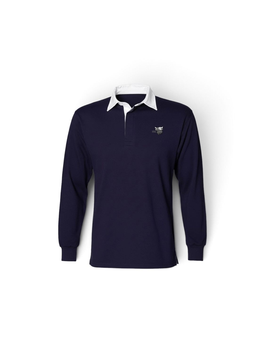Total Bull® Long Sleeve Rugby Shirt | Heavyweight Embroidered Cotton Top, Colour: Navy/White, Size: Small
