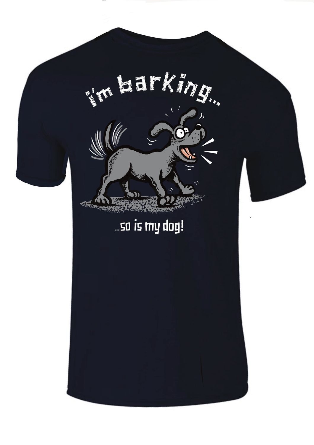 I'm Barking So Is My Dog | Funny T-Shirt | Baaad Flockers, Colour: Navy, Size: XS
