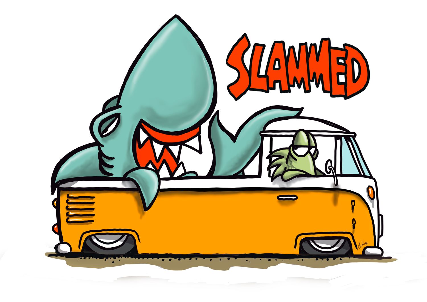 Slammed Metal Sign | Funny Shark &amp; Campervan Gift | Baaad Flockers®