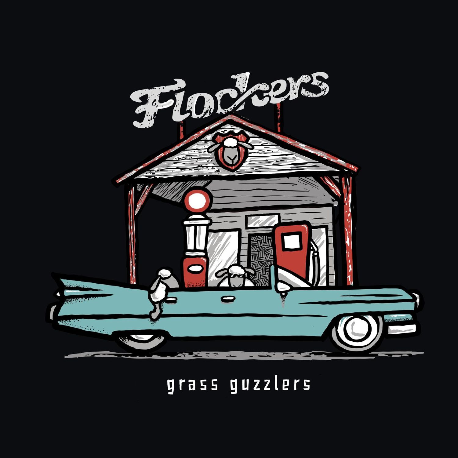 Grass Guzzler Metal Sign | Classic American Car Gift | Baaad Flockers®