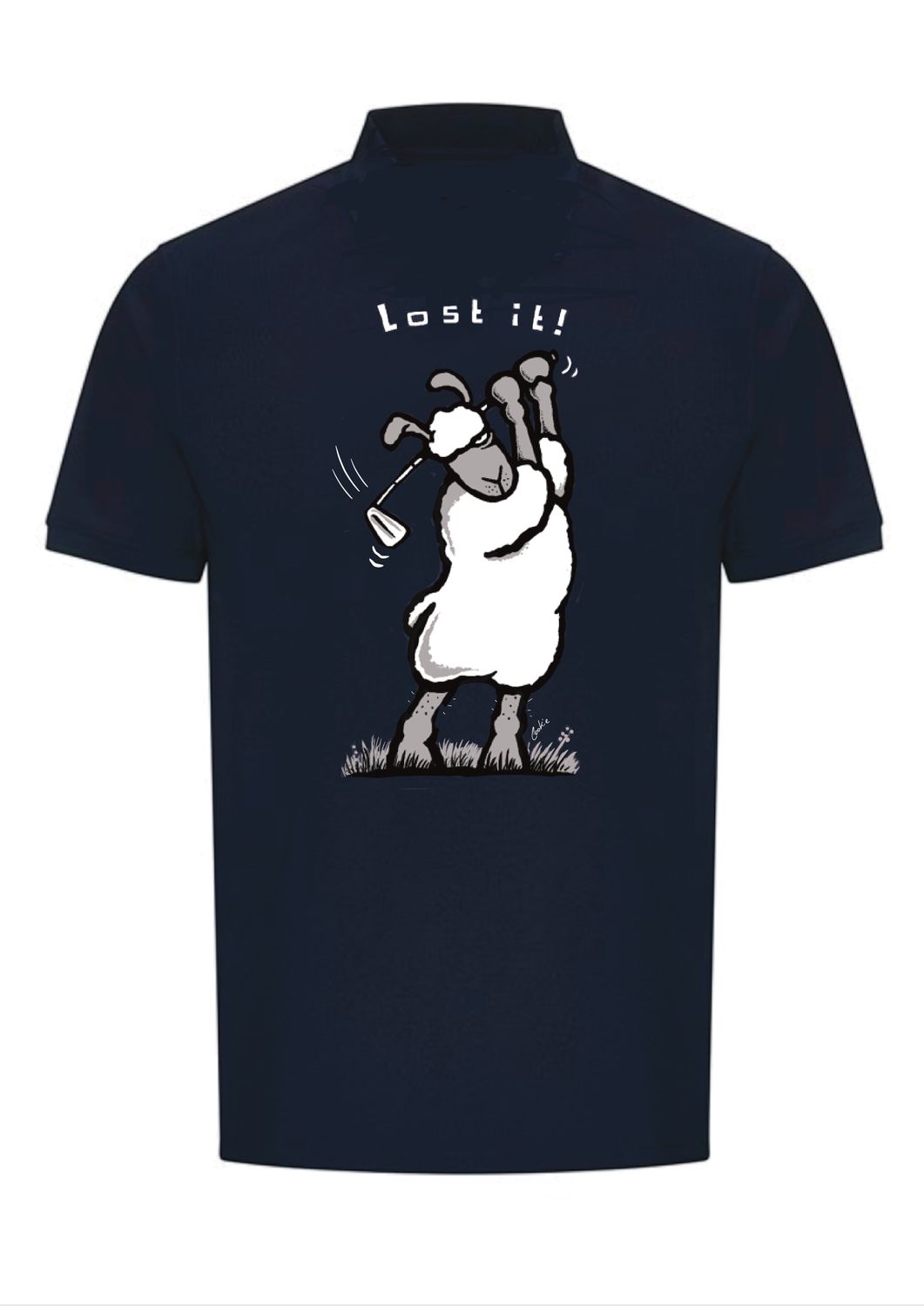Lost It! Golfer | Short-Sleeved Polo | Flockers, Colour: Navy Blue, Size: XS