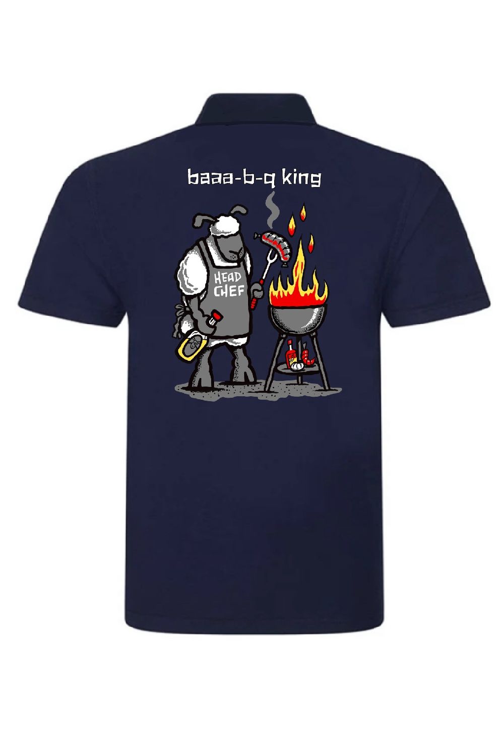 Baaa-B-Q King | Short Sleeved  Polo | baaad Flockers, Colour: Navy Blue, Size: XS