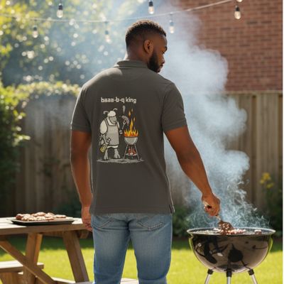 Baaa-B-Q King Polo Shirt | Funny BBQ &amp; Grill Master Polo | Baaad Flockers®