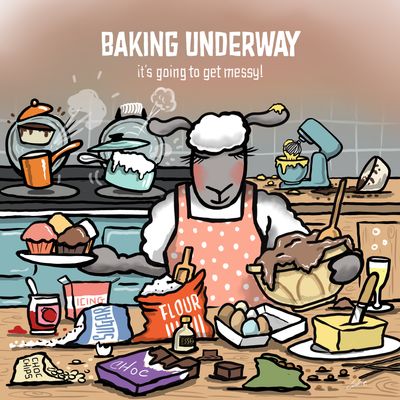 baking underway  Flockers Blank Greetings Card | baaad Flockers®