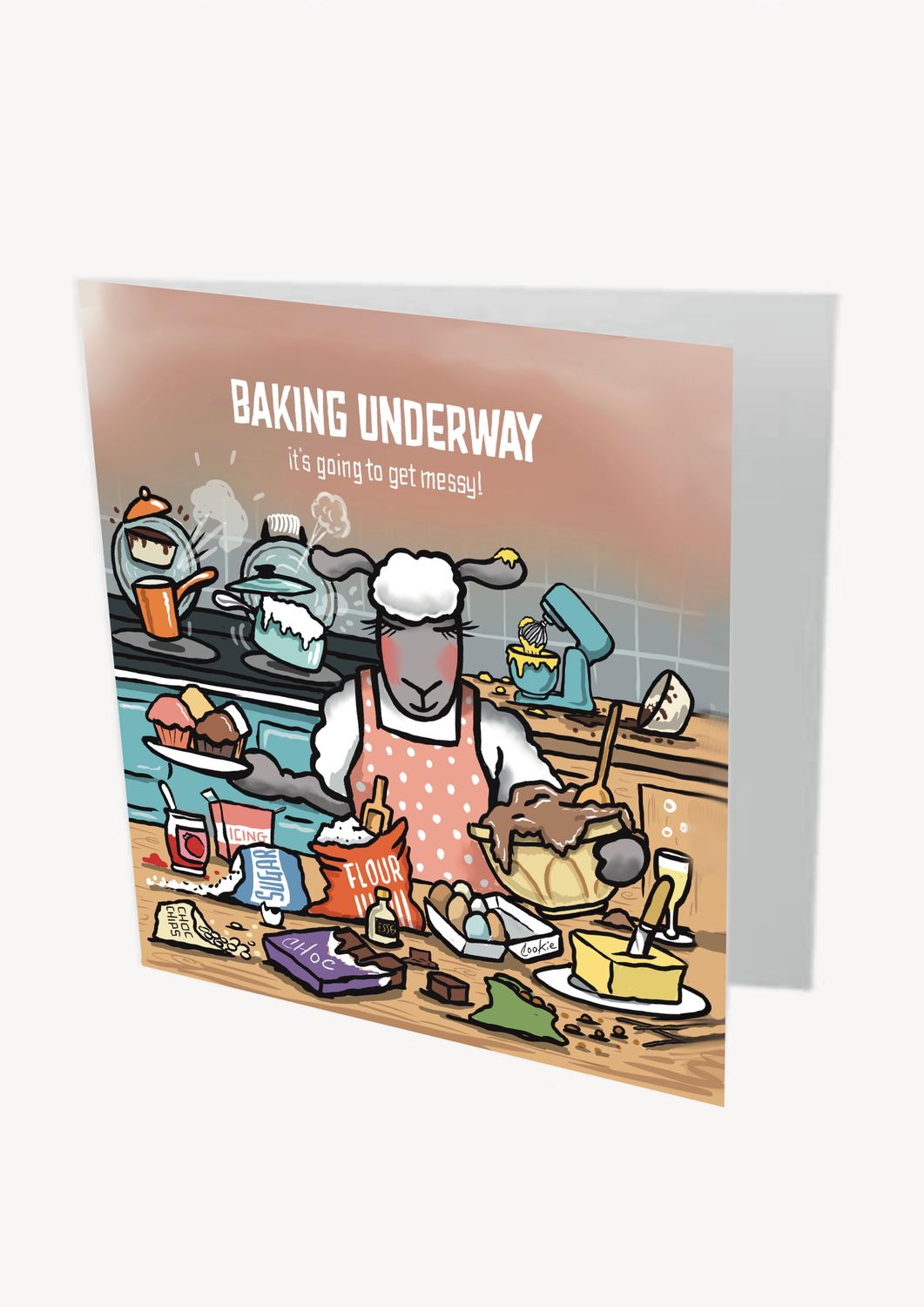 baking underway  Flockers Blank Greetings Card | baaad Flockers®