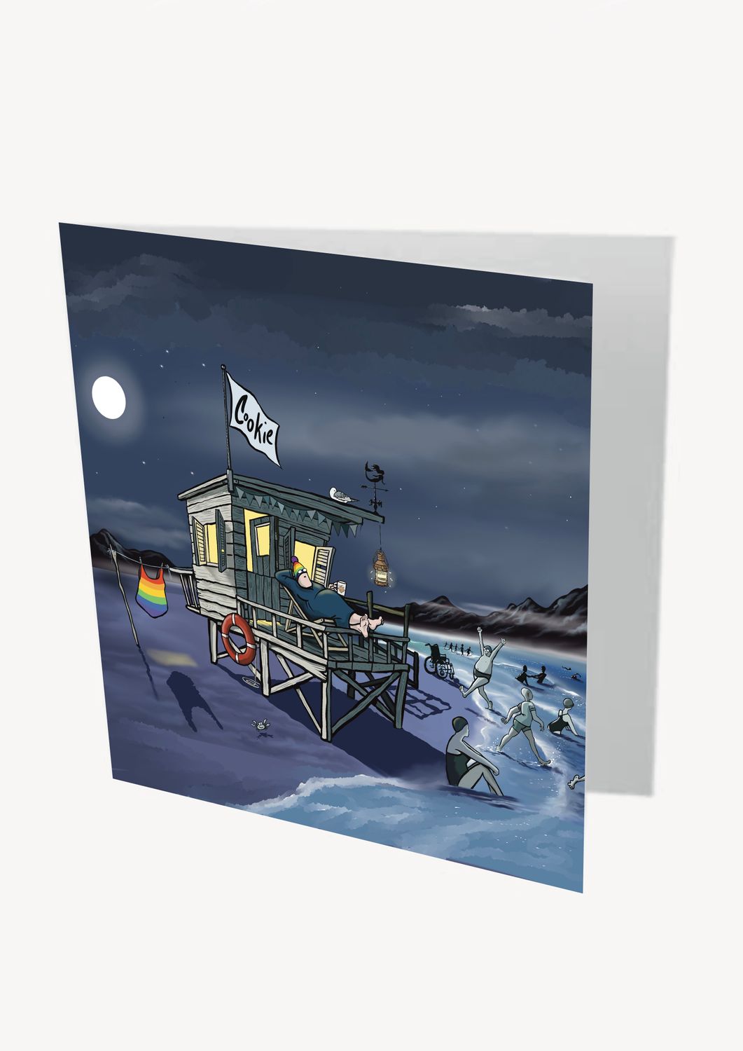Beach Hut Card | Wild Swimming &amp; Coastal Greeting Card | Baaad Flockers®