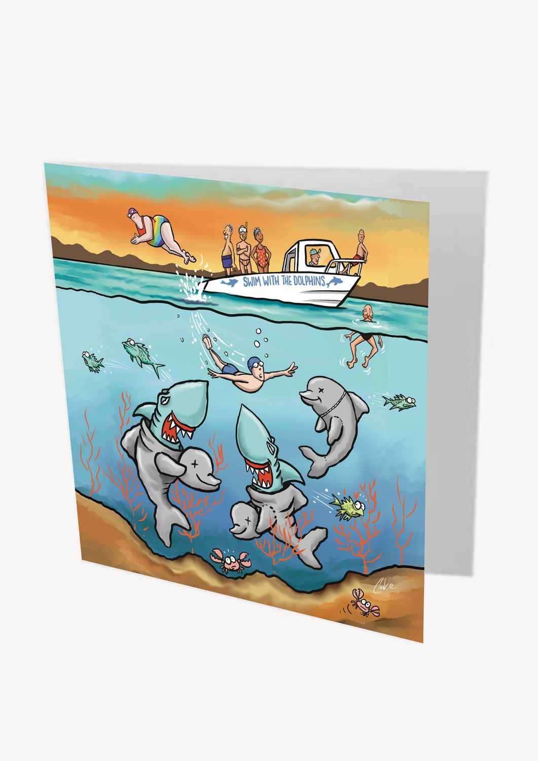 Kimmer with Sharks Card | Funny Wild Swimming &amp; Shark Card | Baaad Flockers®