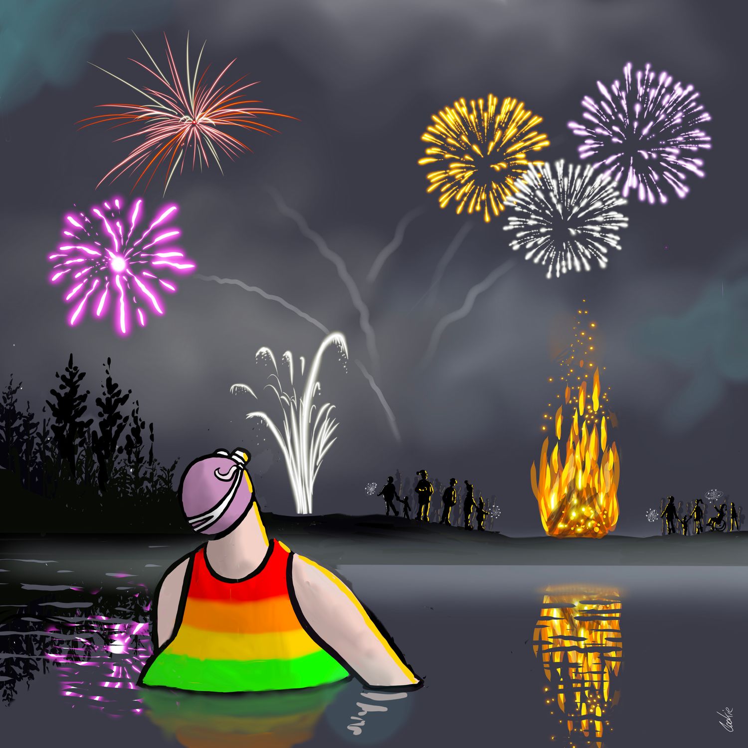 Fireworks Card | Wild Swimming Celebration Card | Baaad Flockers®