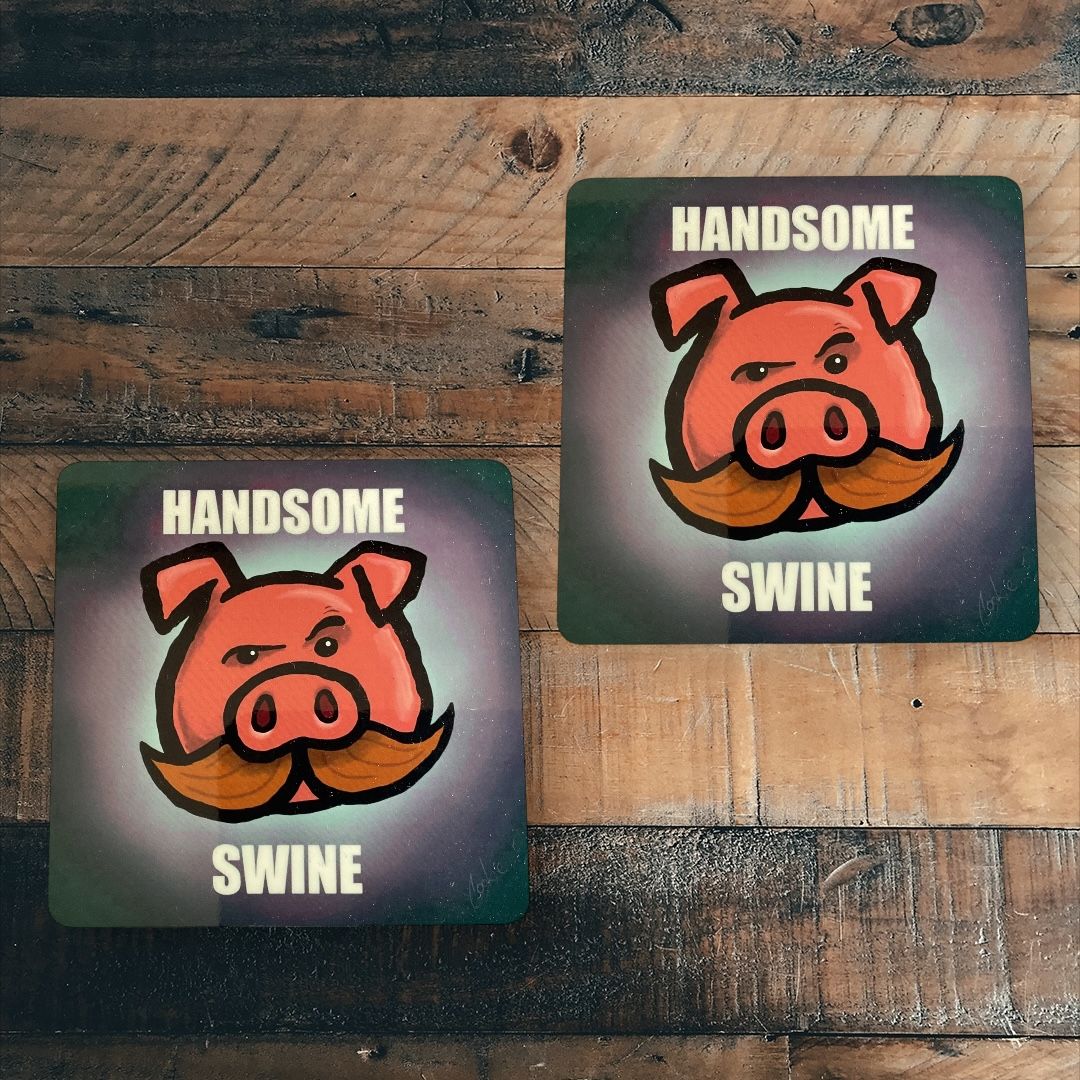 Handsome Swine Coaster | Funny Pig &amp; Farm Animal Gift | Baaad Flockers®