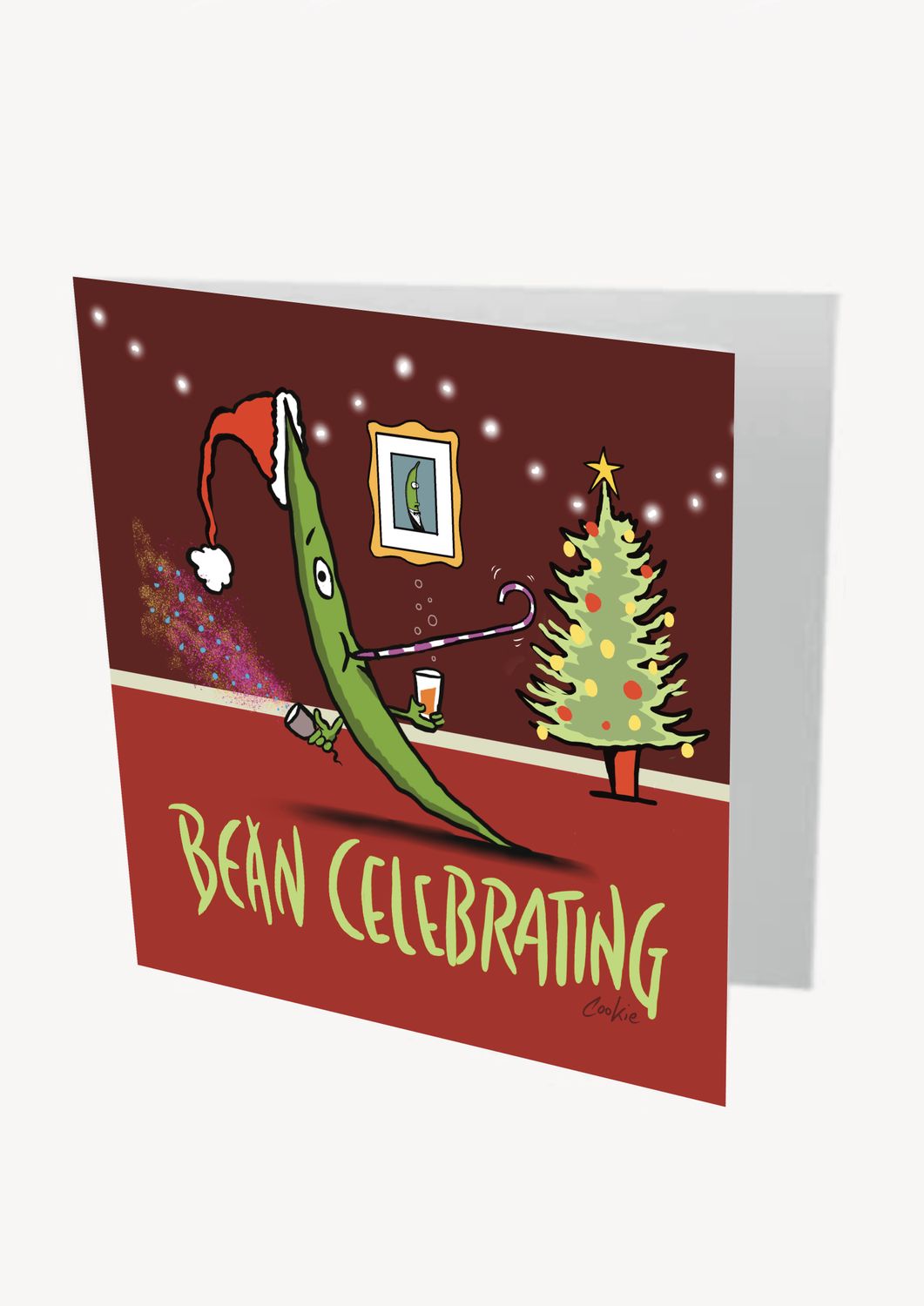 Bean Celebrating Christmas Card | Funny Vegetable Christmas Card | Baaad Flockers®