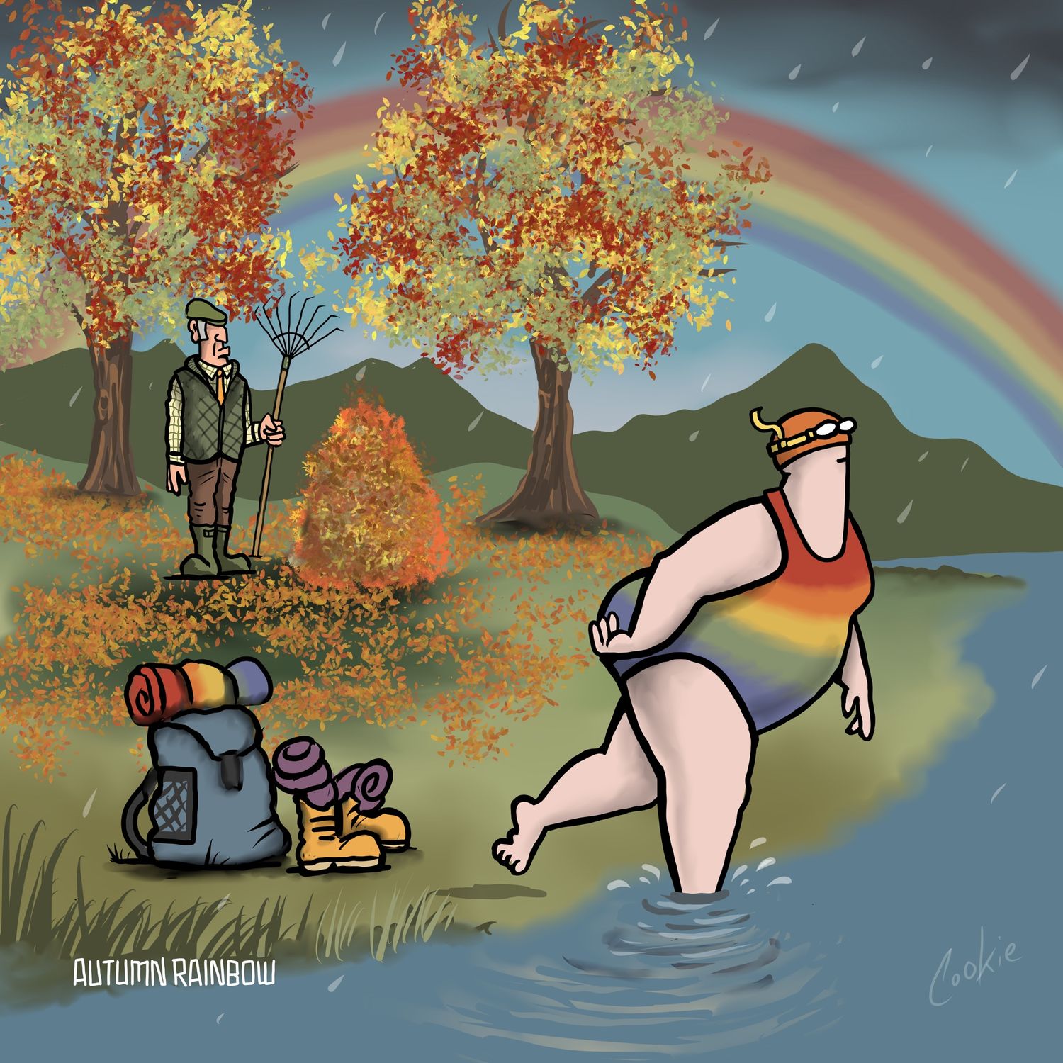 Autumn Rainbow Card | Wild Swimming &amp; Autumn Nature Card | Baaad Flockers®