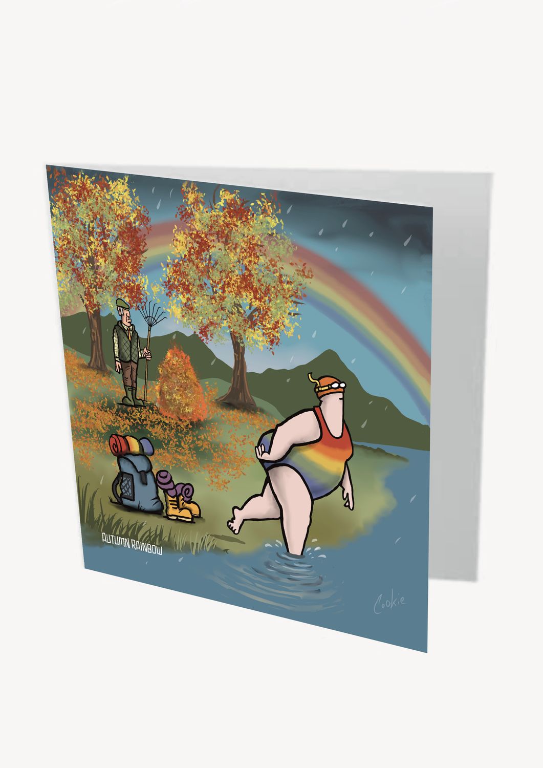 Autumn Rainbow Card | Wild Swimming &amp; Autumn Nature Card | Baaad Flockers®