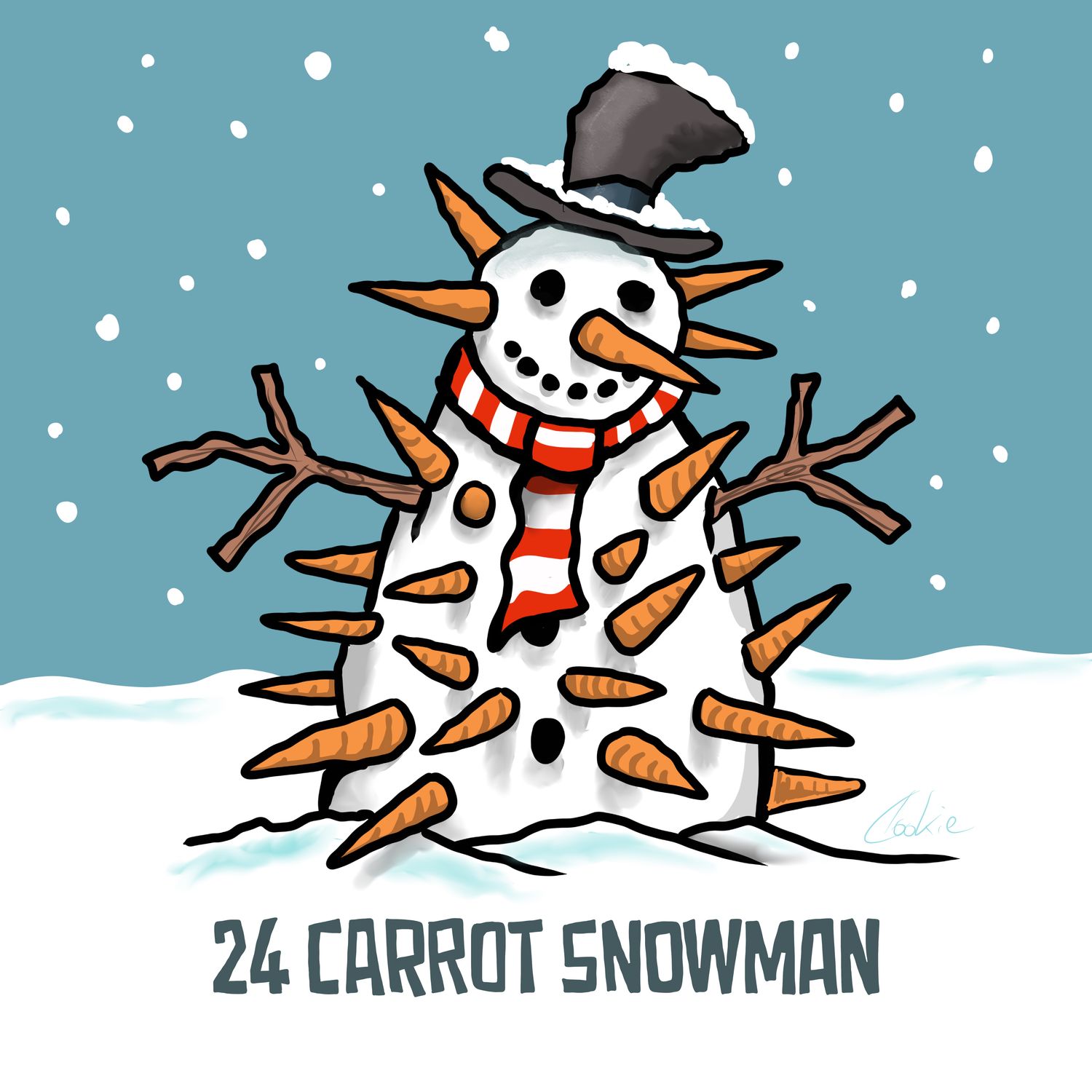 24 Carrot Snowman Funny Fridge Magnets | 60 x 60mm Flockers® Magnets | Baaad Flockers®