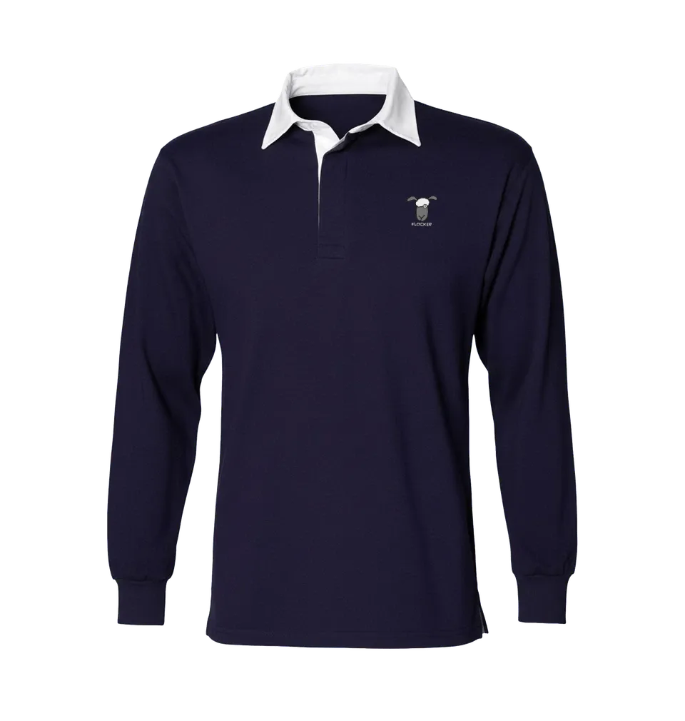 Scotland Rugby Shirt | Stampede Long-Sleeved Rugby Jersey | Baaad Flockers®, Colour: Navy/White, Size: XS