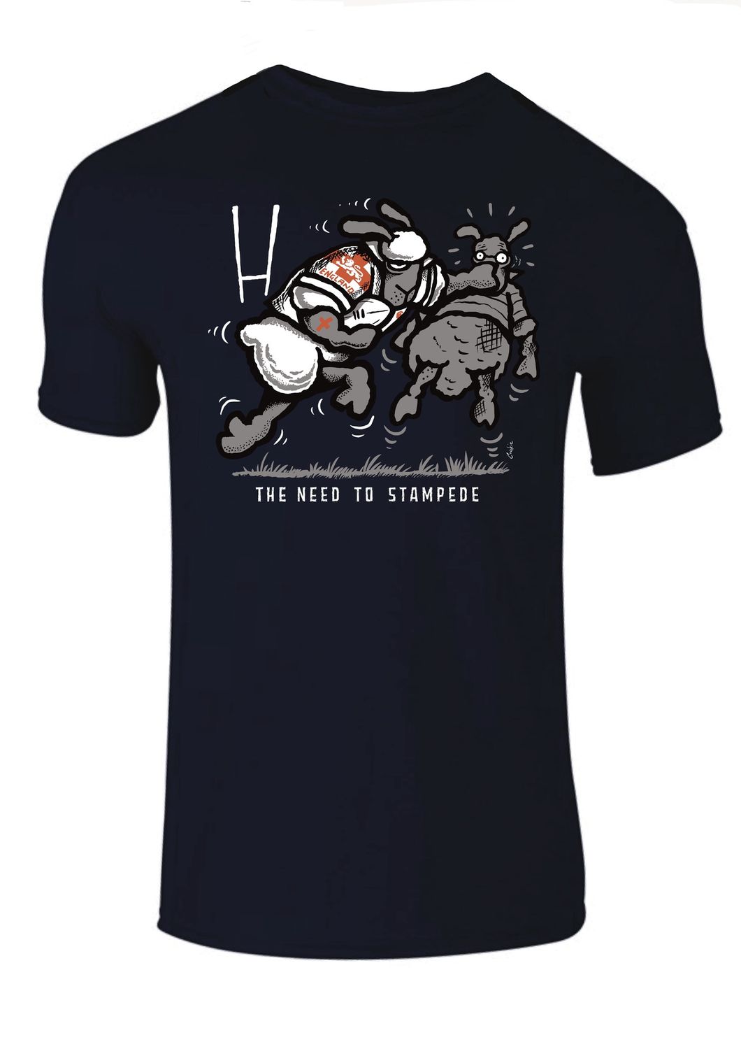 Stampede Rugby - British &amp; Irish Lions | Funny T-Shirt | Flockers, Colour: Navy, Size: XS