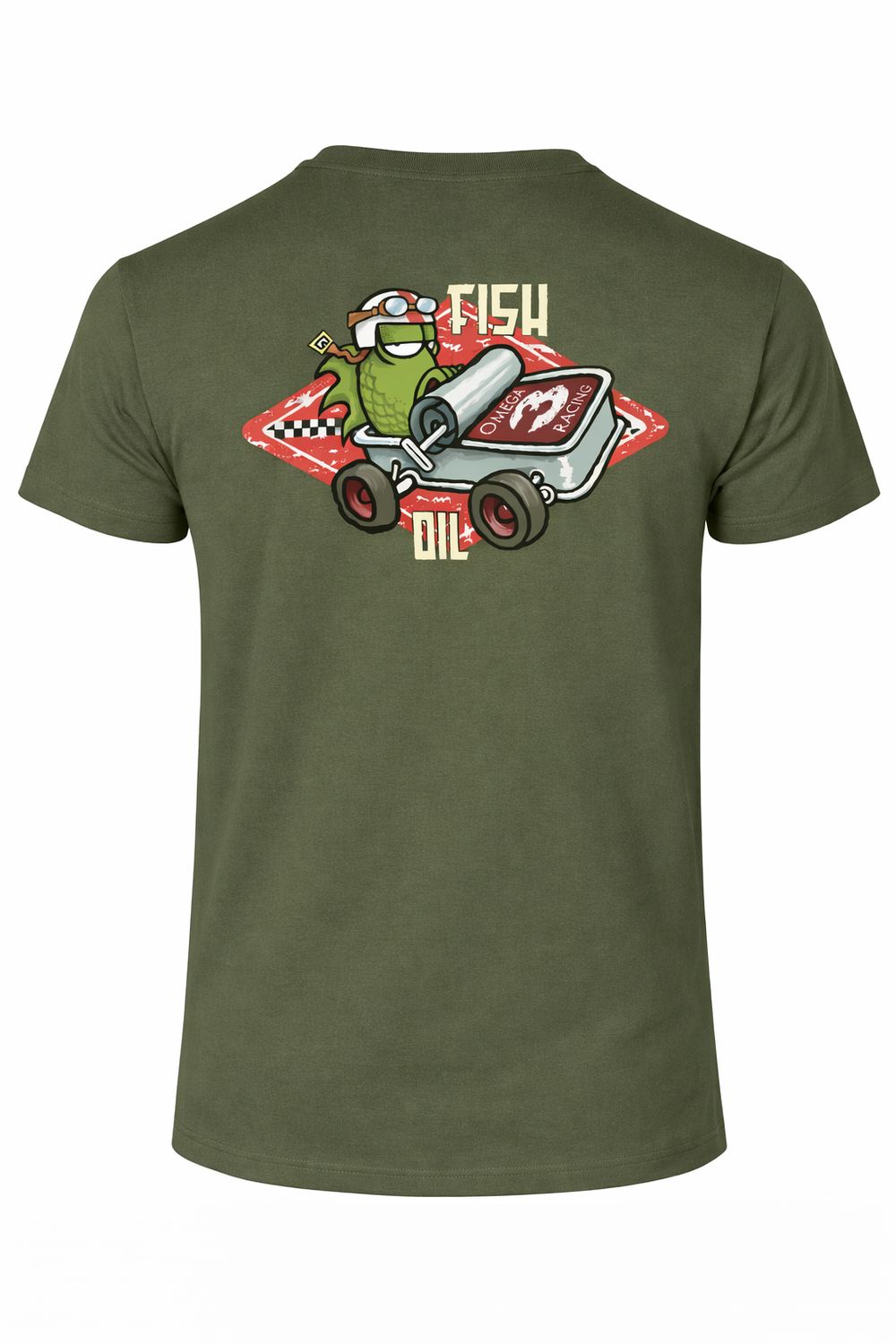 Fish Oil | Retro  T-Shirt | Flockers, Colour: Army Green, Size: XS