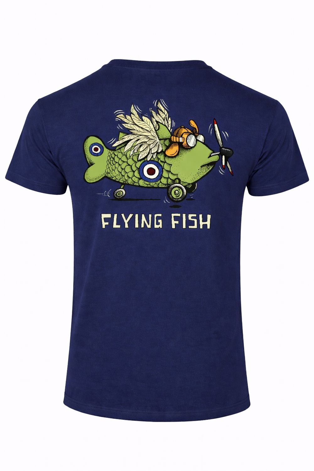 Flying Fish | Retro T-Shirt | Baaad Flockers, Colour: Navy, Size: XS