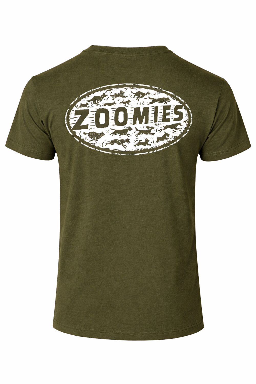 Zoomies | Funny Dog  T-Shirt | Baaad Flockers, Colour: Military Green, Size: XS