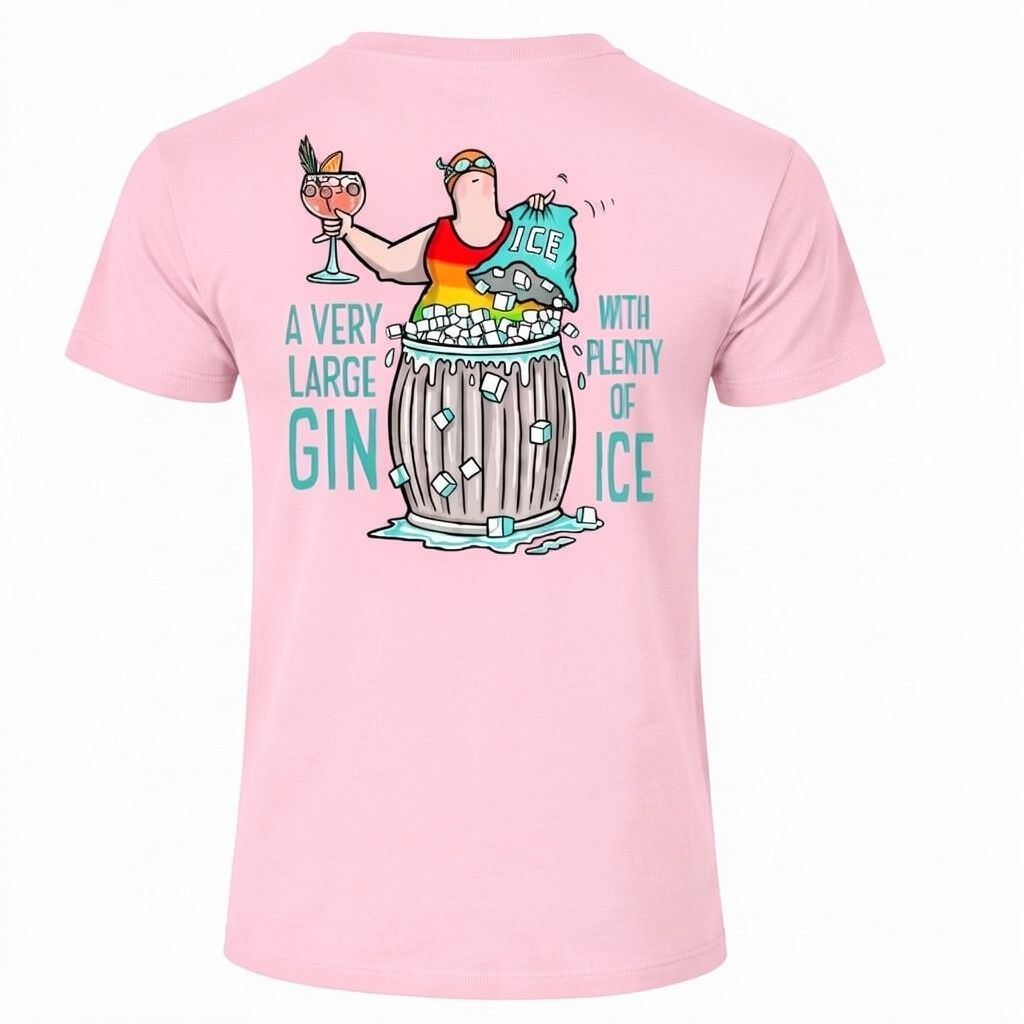 Large Gin &amp; Ice  | Funny T-Shirt | Flocker, Colour: Navy, Size: XS