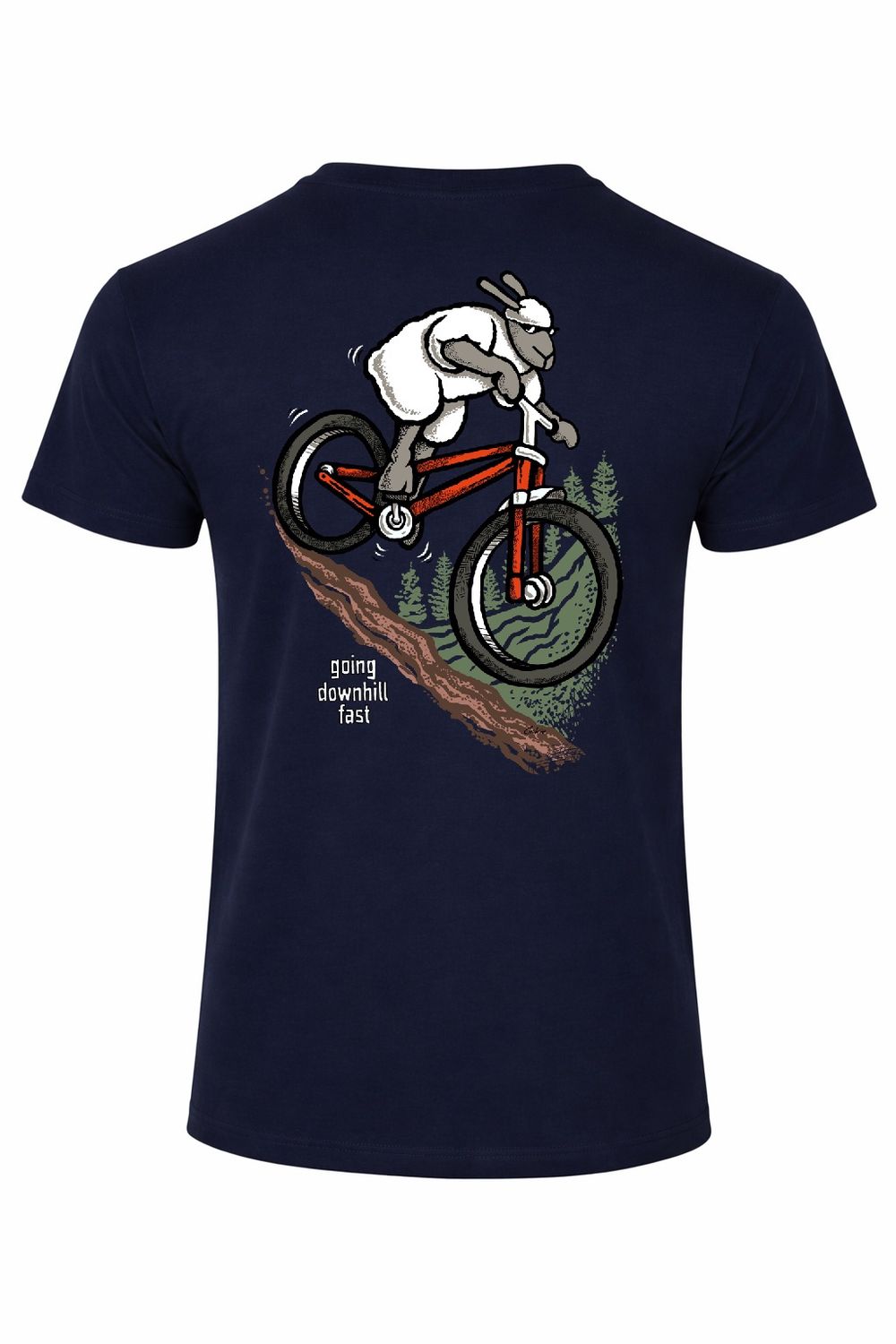 Going Downhill Fast - Bike | Funny Mountain Bike T-Shirt | Flockers, Colour: Navy, Size: XS