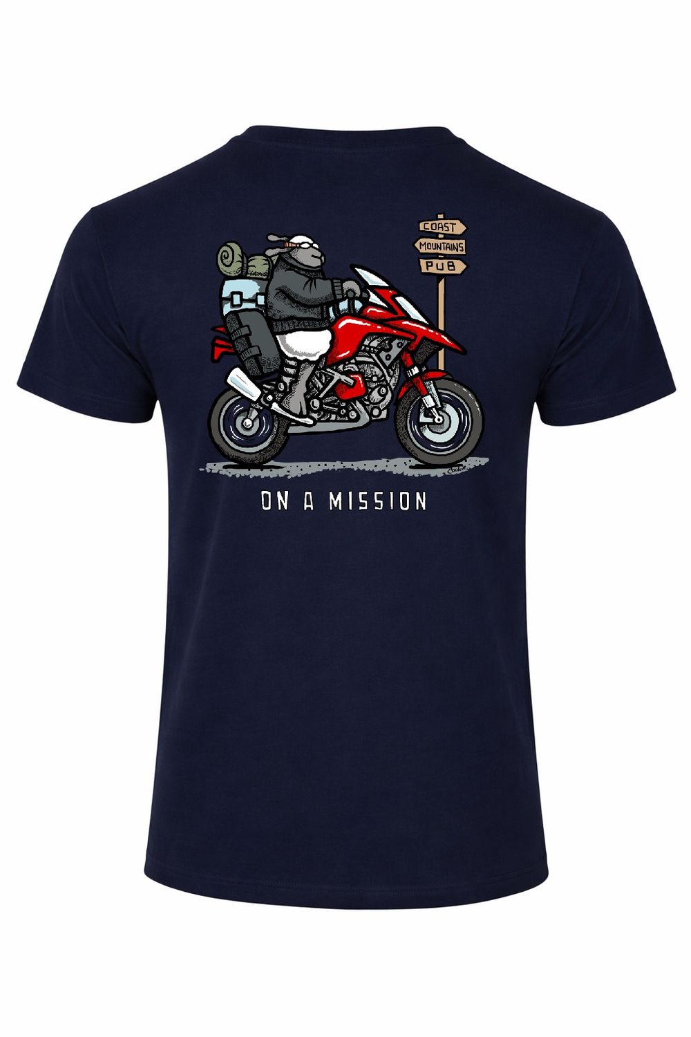 Flockers T-Shirt | On A Mission - Motorbike, Colour: Navy, Size: XS