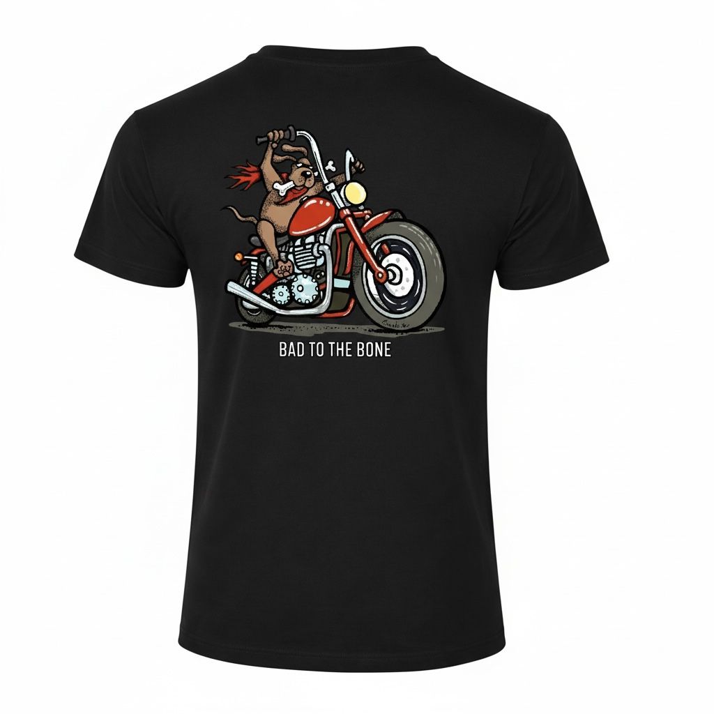 Bad To The Bone  | Funny T-shirt | Baaad Flockers, Colour: Black, Size: XS
