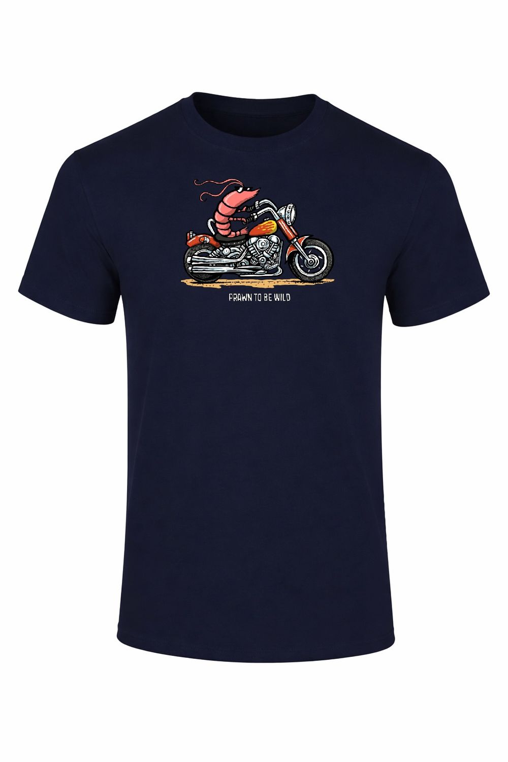 Prawn to Be Wild | Retro T-Shirt | Baaad Flocker, Colour: Navy, Size: XS