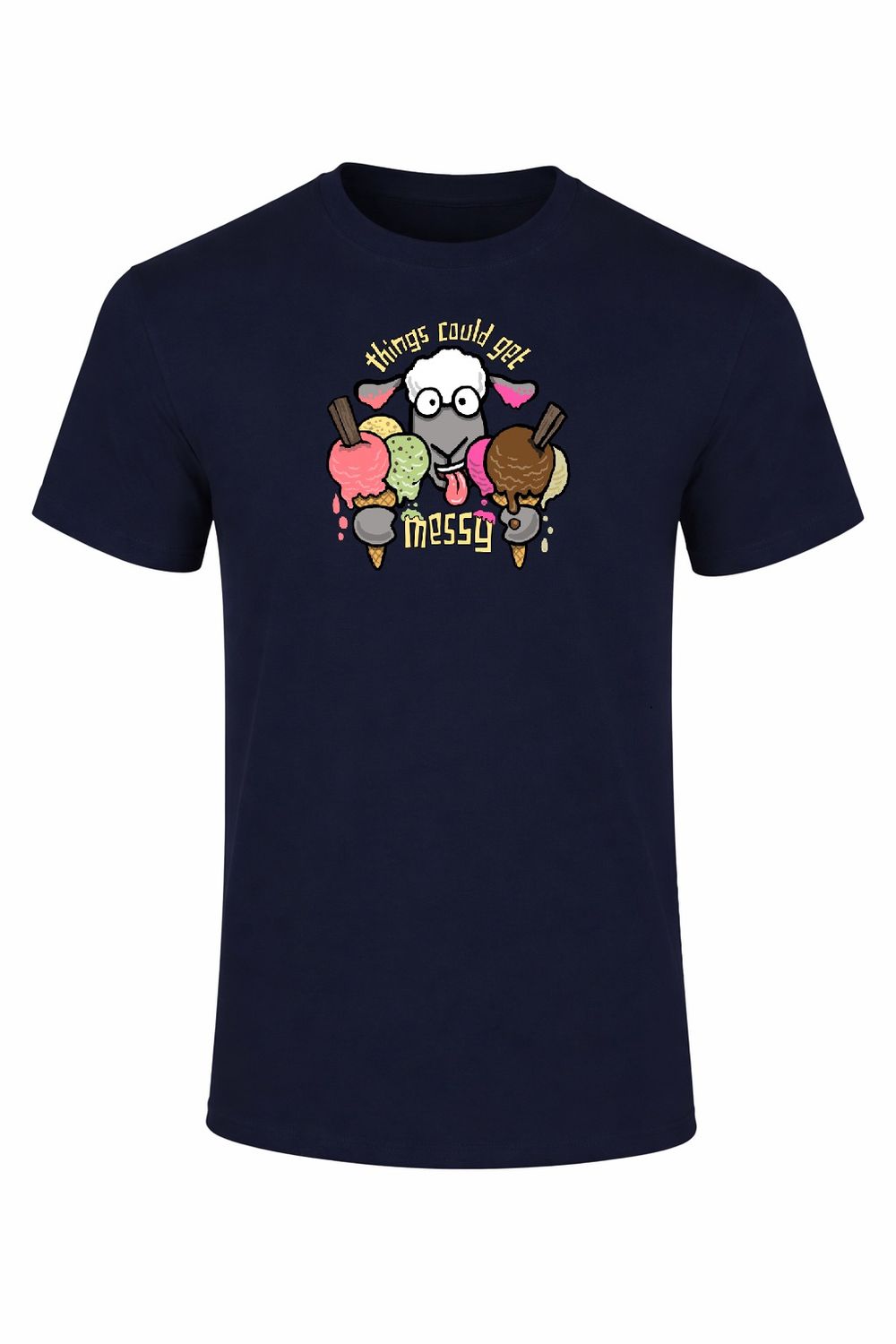 Little Flockers T-shirts | Things Could Get Messy, Colour: Navy, Size: 3-4years