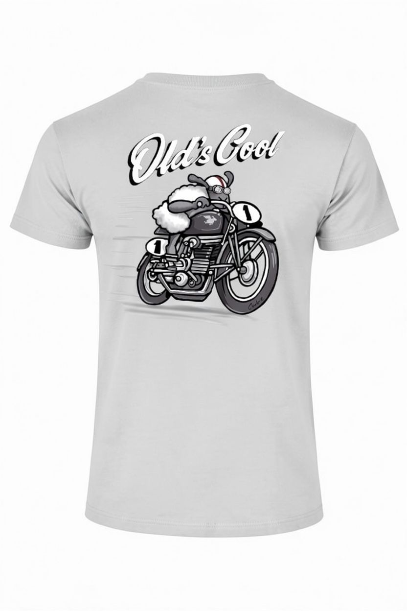 Old's Cool Motorbike | Funny T-Shirt | Flockers, Colour: Grey, Size: XS