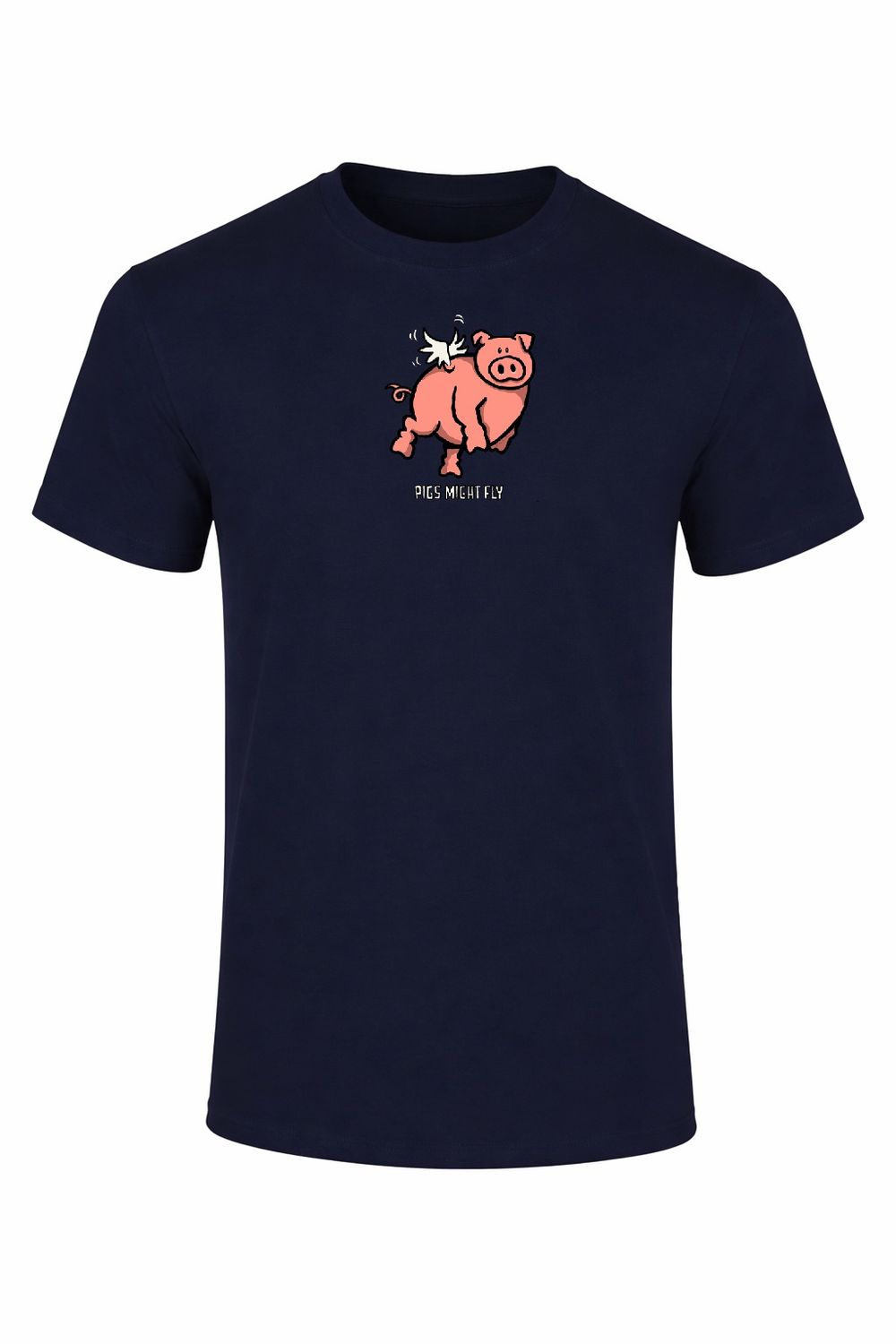 Flying Pig | Funny T-Shirt |  Flockers, Colour: Navy, Size: XS