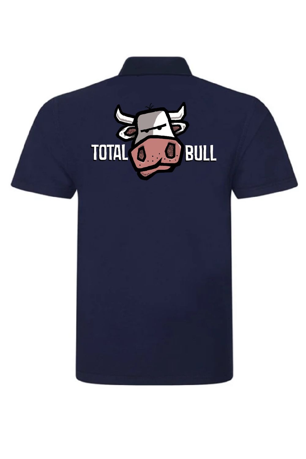 Total Bull Printed Polo Shirt | Funny Farming Polo | Baaad Flockers®, Colour: Navy Blue, Size: XS