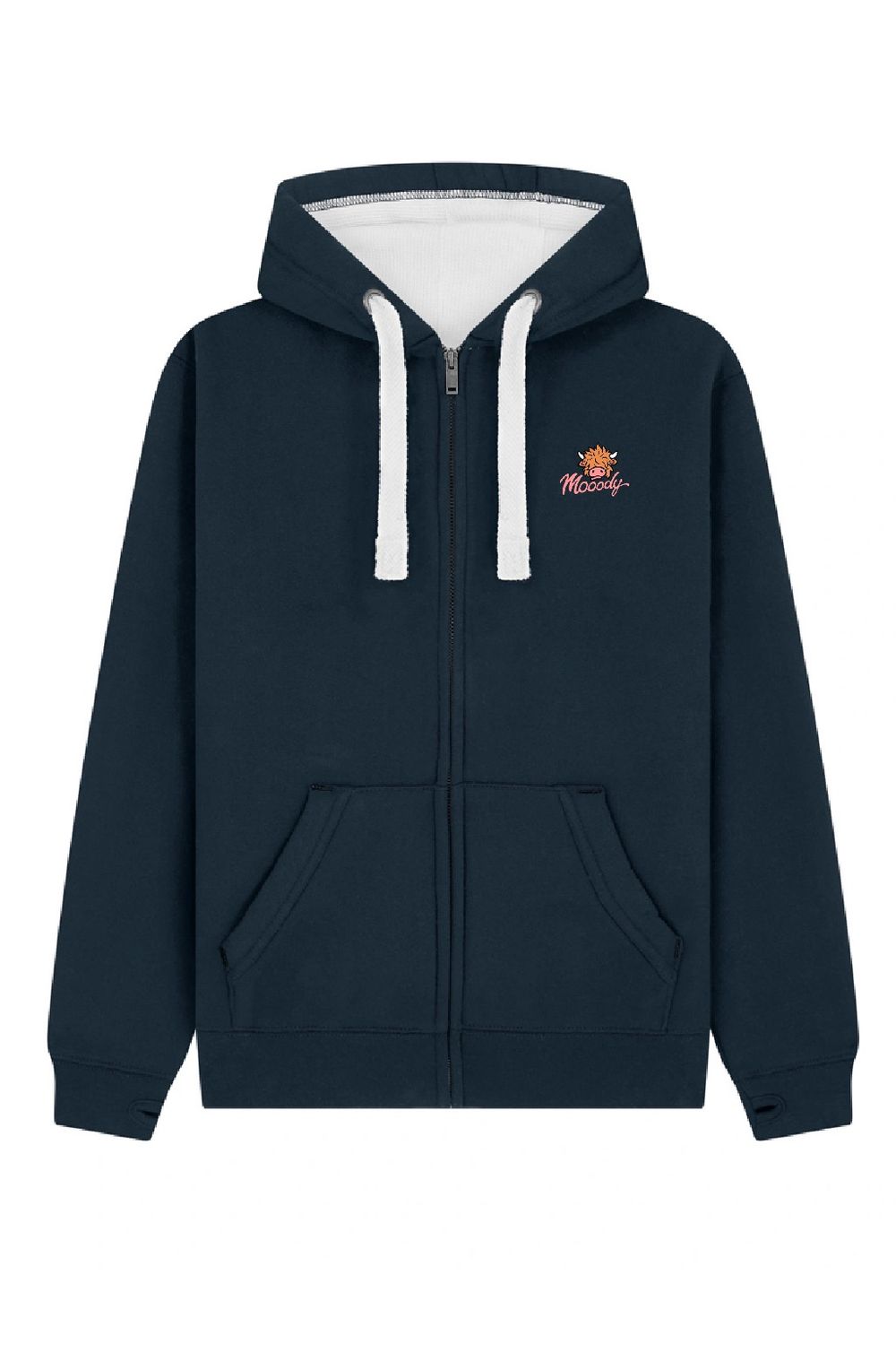 Heffie Highland Cow | Full Zipped Hoodie | Flockers, Colour: French Navy, Size: XS