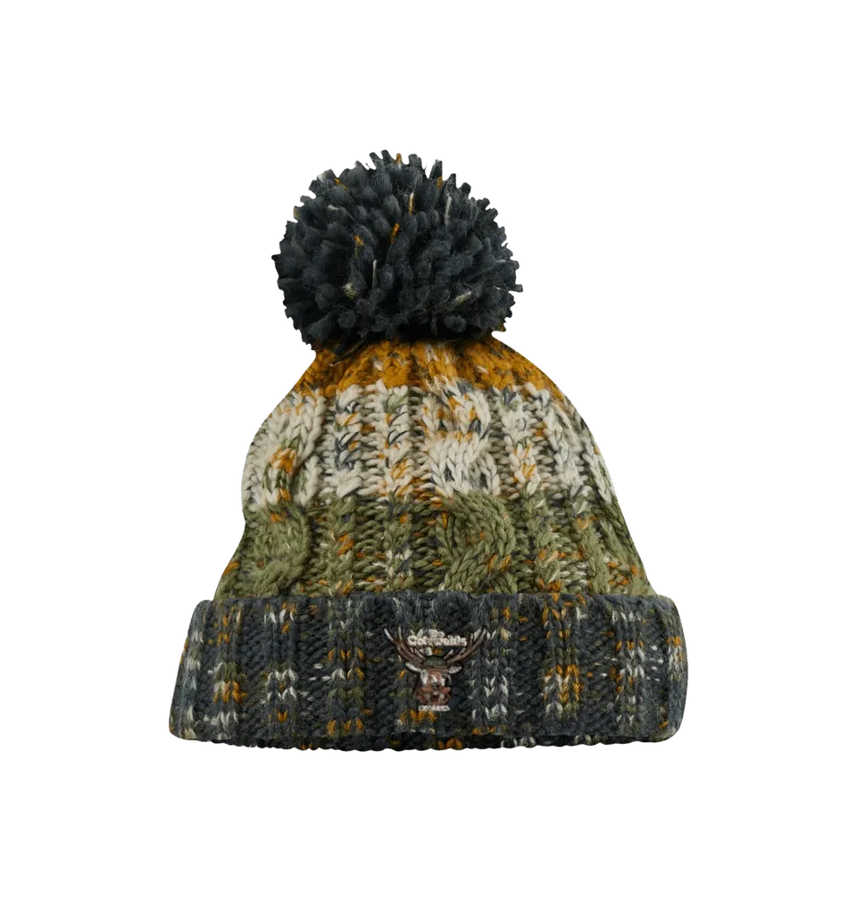 Lord Cotswold Stag Woolly Hat | Heavyweight Pom Pom Winter Hat | Baaad Flockers®, Colour: Autumn Moss