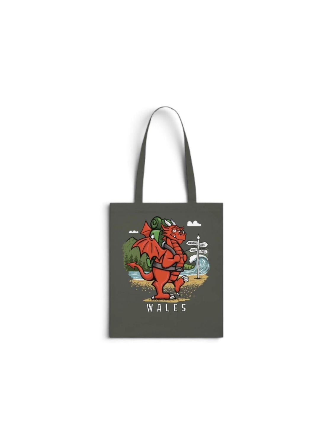 Red Dragon Cotton Tote Bag | Reusable Welsh Dragon Shopper | Baaad Flockers®, Colour: Anthrcite