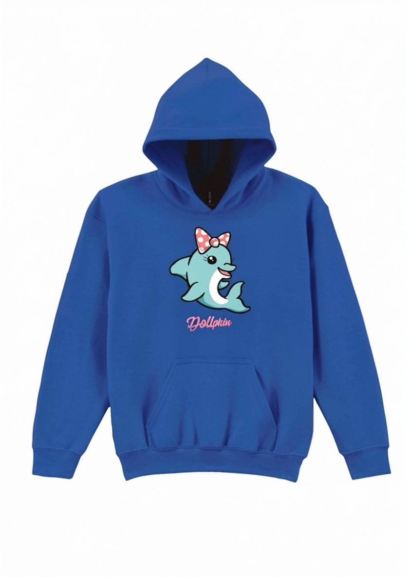 Dollphin Kid’s Hoodie | Funny Dolphin Hoodie for Children | Little Flockers®, Colour: Royal Blue, Size: 3/4 26"