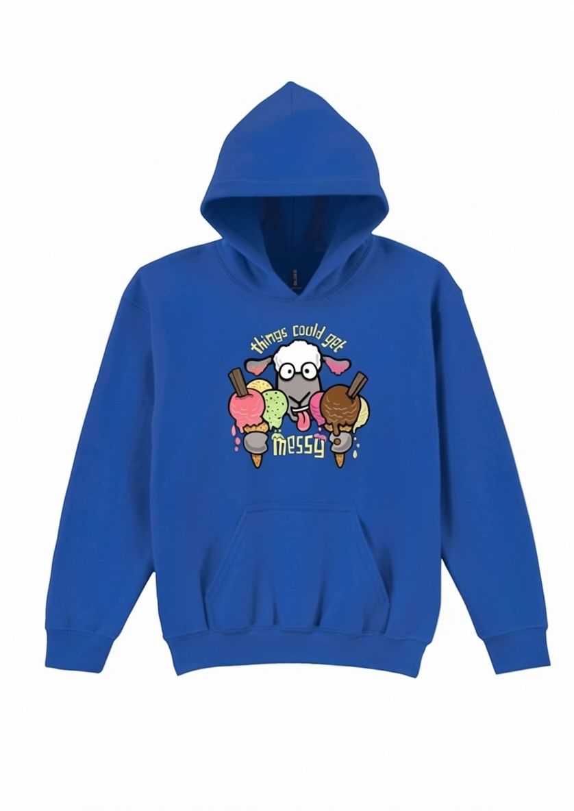 Things Could Get Messy Kid’s Hoodie | Funny Kids Hoodie | Little Flockers®, Colour: Royal Blue, Size: 3/4 26"